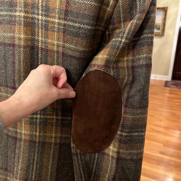 EUC Women's Lauren Ralph Lauren Brown Plaid Wool Blazer Elbow Patches Size 16 - Picture 7 of 8